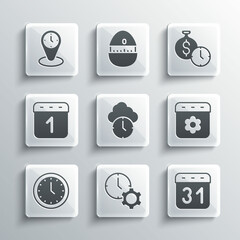 Poster - Set Time management, Calendar, spring, Clock, zone clocks and is money icon. Vector