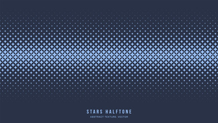 Wall Mural - Stars Halftone Geometric Pattern Vector Straight Line Border Blue Abstract Background. Checkered Faded Particles Subtle Seamless Texture. Half Tone Art Contrast Graphic Minimalist Horizontal Wallpaper