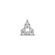 Church steeple abbey line icon. Chapel tower worship house christ place