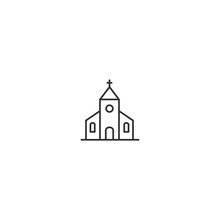 Church Steeple Abbey Line Icon. Chapel Tower Worship House Christ Place