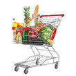© New Africa - Shopping cart with groceries on white background