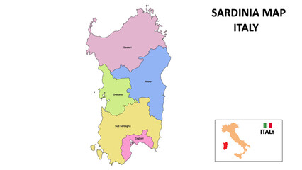 Wall Mural - Sardinia Map. District map of Sardinia in District map of Sardinia in color with capital.