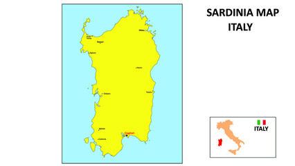 Wall Mural - Sardinia Map. State and district map of Sardinia. Political map of Sardinia with the major district