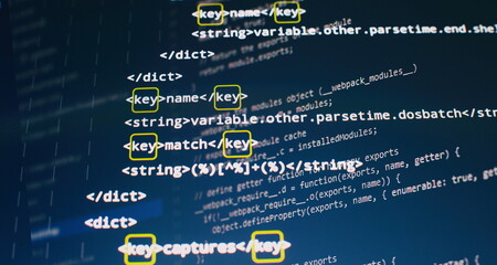 Wall Mural - website html code on the laptop display closeup photo. modern tech. innovative startup project.