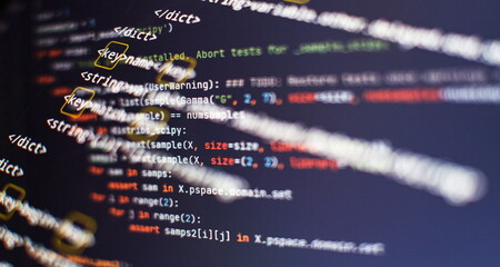 Wall Mural - website html code on the laptop display closeup photo. modern tech. innovative startup project.
