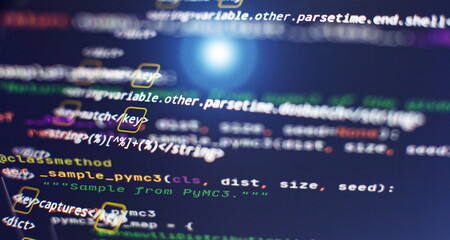 Wall Mural - website html code on the laptop display closeup photo. modern tech. innovative startup project.