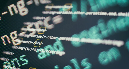 Wall Mural - website html code on the laptop display closeup photo. modern tech. innovative startup project.