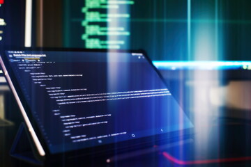 Wall Mural - monitor closeup of function source code. abstract it technology background. software source code.