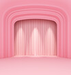 empty theater stage curtains show spotlight arches pink pastel. display showtime festival background . element object with clipping path. 3D Illustration.