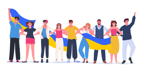 Wall Mural - protesters holding Ukrainian flag pray for Ukraine peace save Ukraine from russia stop war concept