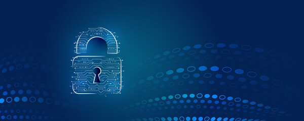 Fototapete - Cyber security for business and internet projects. Vector illustration of data security services. Data protection, privacy, and internet security concept. Hi-tech various background.