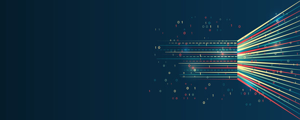 Fototapete - Business analytics. The flow of information in the form of waves and particles. Visualization of a large amount of data. Abstract transformation of information. Processing sorting data fragmentation.