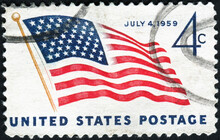 USA - CIRCA 1959: Postage Stamp Printed In USA Shows The U.S. Flag, With The Inscription "July 4, 1959"