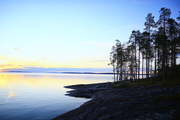 Wall Mural - finland lake view, summer water reflection scandinavia