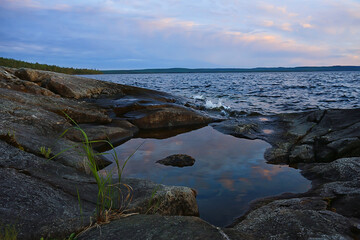 Wall Mural - finland lake view, summer water reflection scandinavia