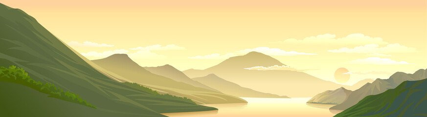 Wall Mural - a river flowing through the beautiful green valley.