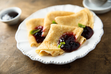 Wall Mural - Homemade pancakes with berry jam