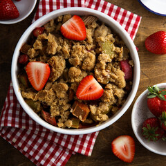 Wall Mural - Homemade rhubarb crumble with strawberry