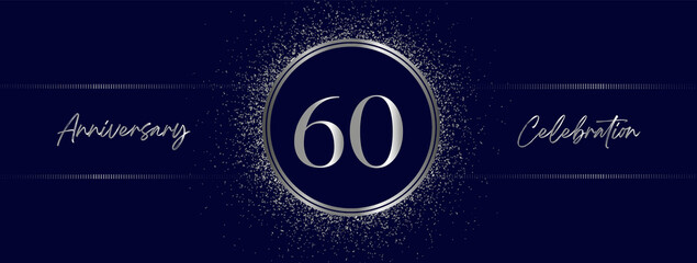 60 years anniversary celebration with silver color isolated on midnight blue background. Vector design for greeting card, birthday party, wedding, event party, and invitation card. 