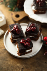 Wall Mural - Chocolate cake with cherries and cream