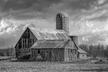 Old Barn In Black And White Along Highway 16 Near Merrickville, Canada