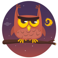 Funny cartoon owl with big eyes. Vector illustration. Design for print, children book illustration