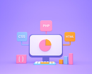 Wall Mural - 3d render web development, software development, web design, coding and programming