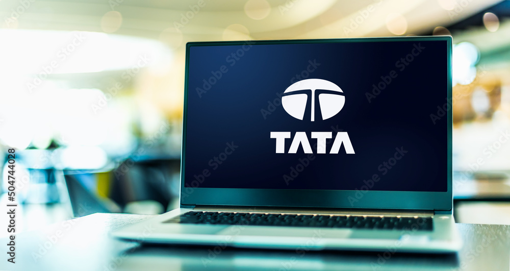 Tata Computer Laptop computer displaying logo of The Tata Group Stock Photo | Adobe Stock