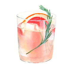 Cold grapefruit cocktail in glasses with ice and pieces grapefruit on white background. Fresh summer healthy diet beverage. paloma cocktail