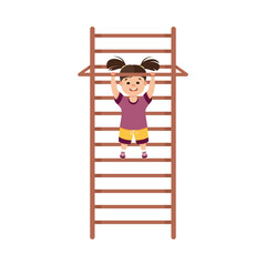 Poster - Little Girl Engaged in Physical Education Climbing Ladder During Class at School Vector Illustration