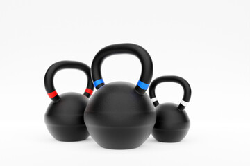 Wall Mural - Training weights  on white isolated background. Dumbbells, kettlebell.