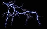 Fototapeta Storczyk - Massive lightning bolt with branches isolated on black background. Branched lightning bolt. Electric bolt.