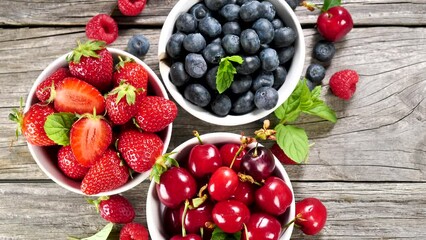 Canvas Print - bowl of berries fruits ( strawberry, blueberry and cherry)