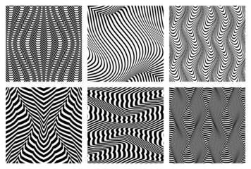 Poster - Seamless patterns set of black trippy stripes. Optical psychedelic fabric swatches design.