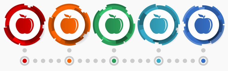 Leinwandbilder - Apple, fruit concept vector icon set, modern design abstract web buttons in 5 color options, infographic template