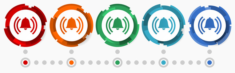 Fototapete - Bell, alarm, alert concept vector icon set, modern design abstract web buttons in 5 color options, infographic template