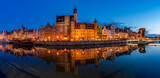 Fototapeta Do pokoju - Gdansk, Poland, Motlawa river waterfront in the night, historical port of the city