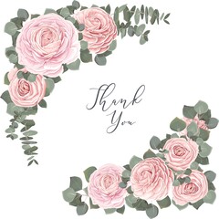 Wall Mural - Vector elements for design. Set of floral triangles. Pink roses, eucalyptus. 