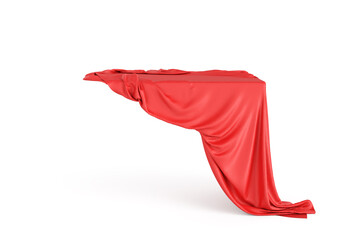 Wall Mural - Red cloth covers invisible table on a white background. 3d illustration