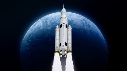 Leinwandbilder - Spaceship on orbit of Earth. Sci-fi wallpaper. Artemis space program. Expedition to Moon. Space launch system SLS. Orion spacecraft in space. Elements of this image furnished by NASA