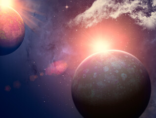 Wall Mural - exploration of new worlds, space and universe, new galaxies. planets in backlight. exoplanets. solar
