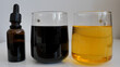 Iodine starch test in water. Water containing starch is turning color to black.The iodine-starch test is a chemical reaction that used to test for the presence of starch. 
