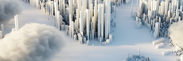 Leinwandbilder - Scattered clouds on the mega city; urban and futuristic technology concepts, original 3d rendering