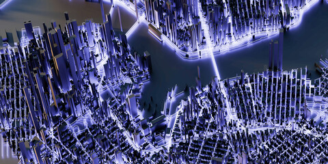 Leinwandbilder - Techno blue mega city; urban and futuristic technology concepts, original 3d rendering