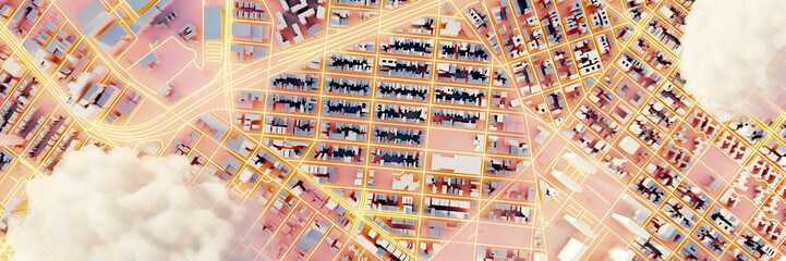 Leinwandbilder - Scattered clouds on the mega city; urban and futuristic technology concepts, original 3d rendering