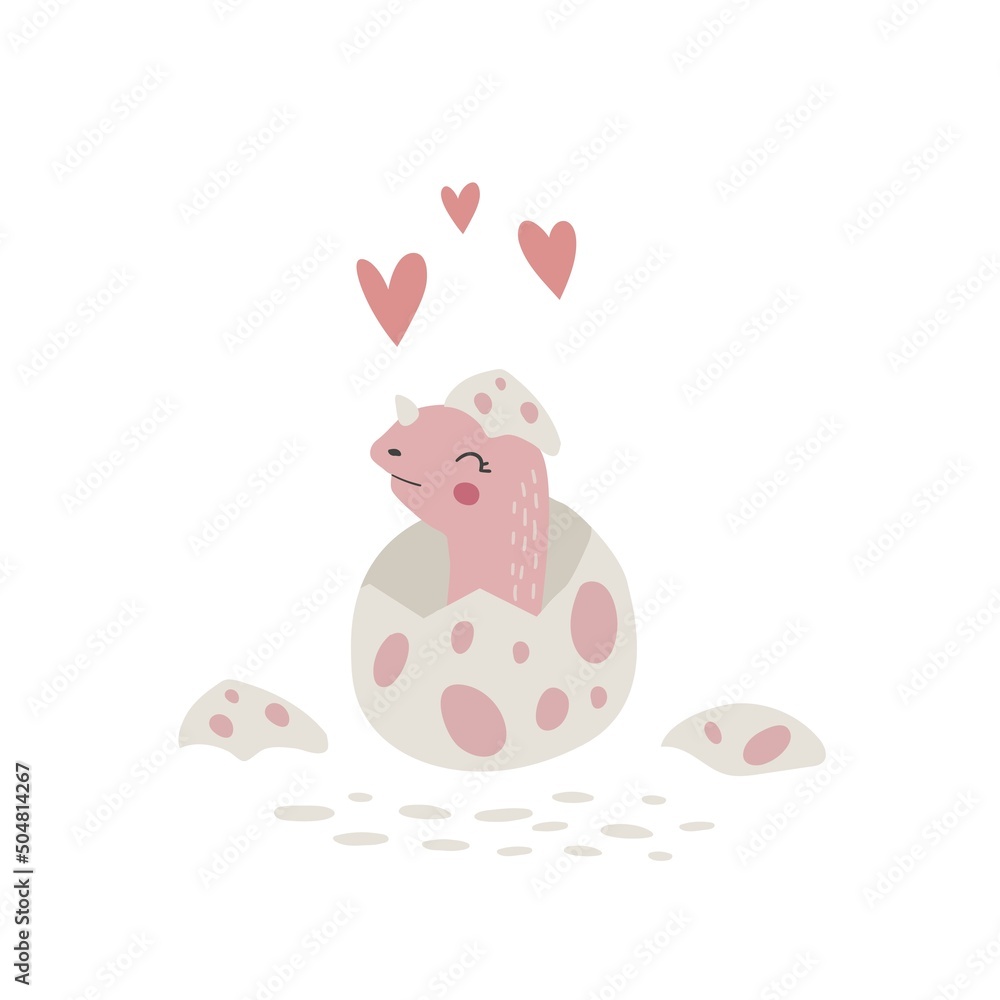 Cartoon cute little dinosaur hatched from an egg vector illustraion ...