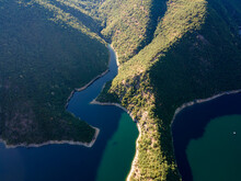 Aerial View Of The Vacha (Antonivanovtsi) Reservoir, Rhodope Mountains, Plovdiv Region, Bulgaria