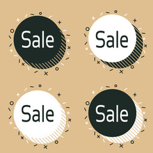 Set Labels With Inscription Sale. Vector Flat Illustrations. Ad Or Promo. Shopping Concept. Promotion Price Label Mega Sale, Shop Now, Special Discount, Big Sale, Limited Time Only.