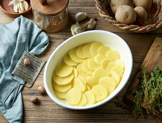 Sticker - process of making potato gratin