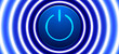 Power button with blue neon circle lights, vector background. Start button dynamic, energetic, technological banner. Launching, or activation concept illustration.